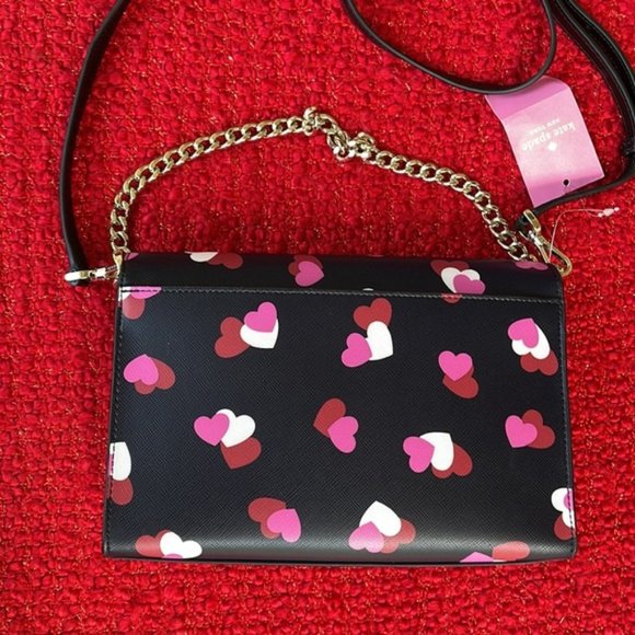 Kate Spade Carson Flutter Hearts Printed Convertible Crossbody Black Multi - Picture 5 of 14